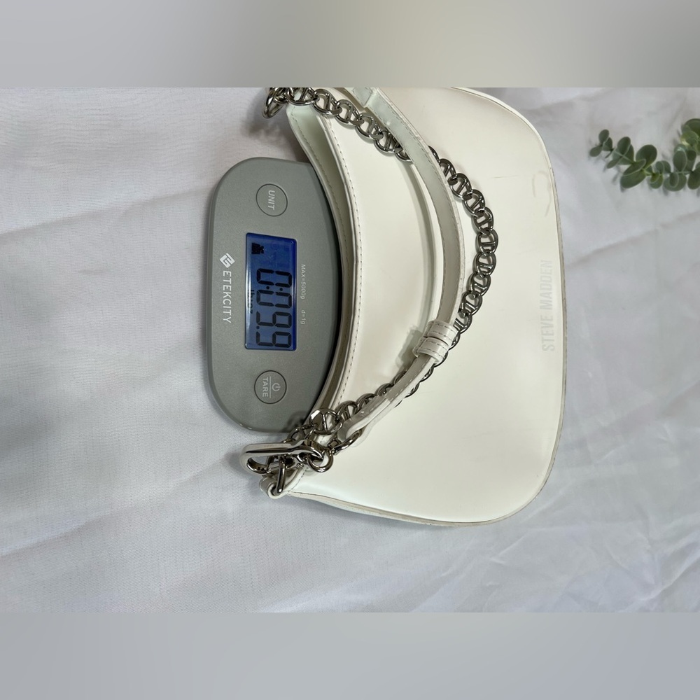 Steve Madden White Half Moon Crescent Chain Accent Y2K Shoulder Purse - Picture 13 of 14